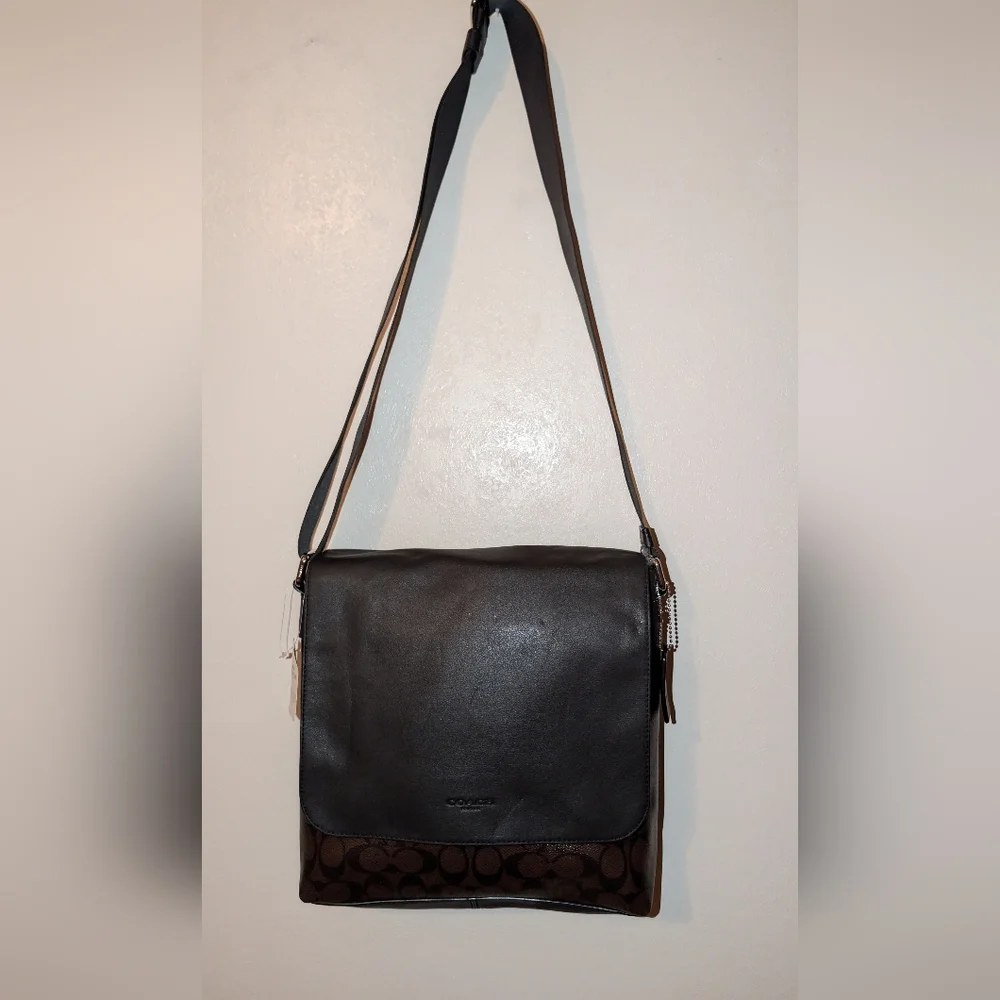 Coach Charles Small Messenger Signature PVC Leather Brown NWT